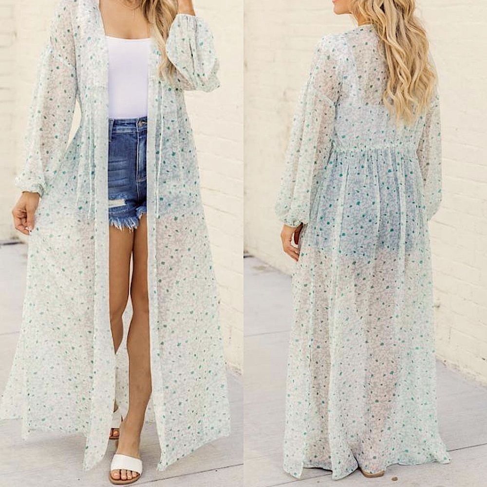 Pink Lily Cardigan Kimono Know Your Reason sheer Floral Duster festival cover S